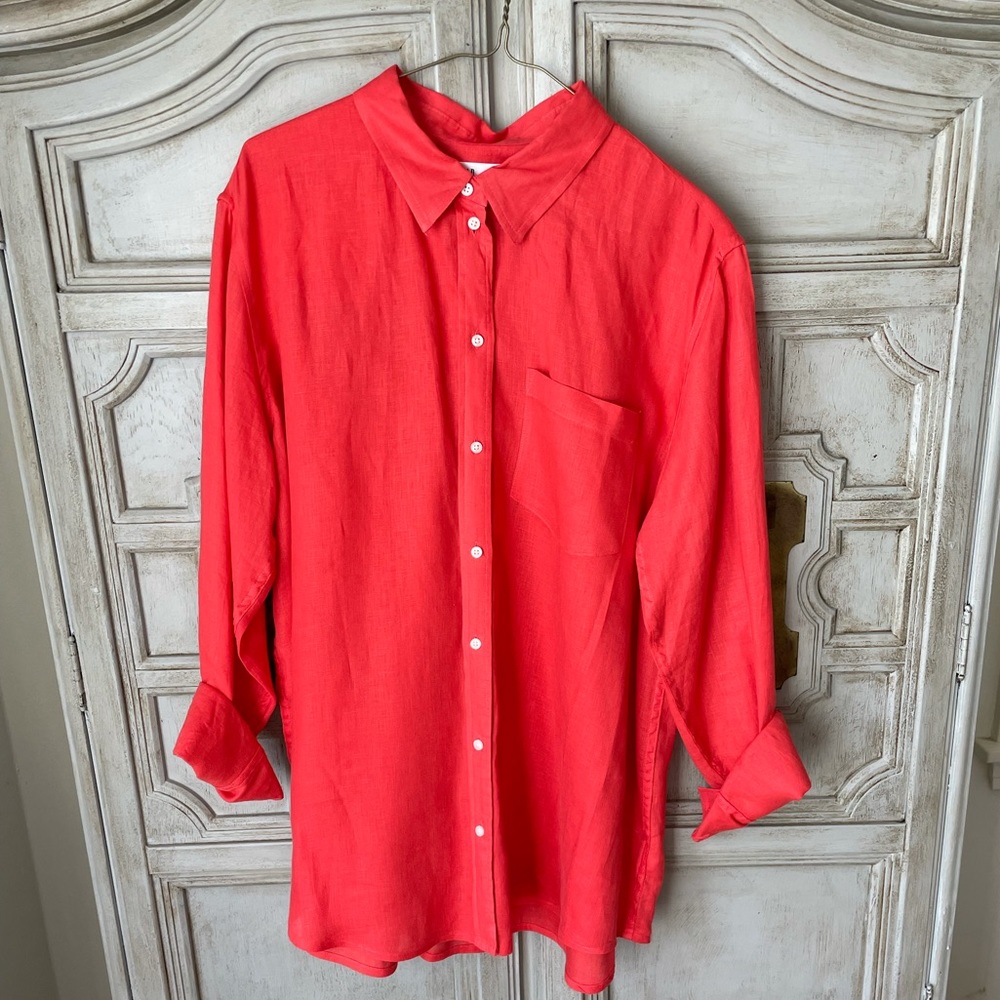 Gap Linen Boyfriend Shirt New Coral